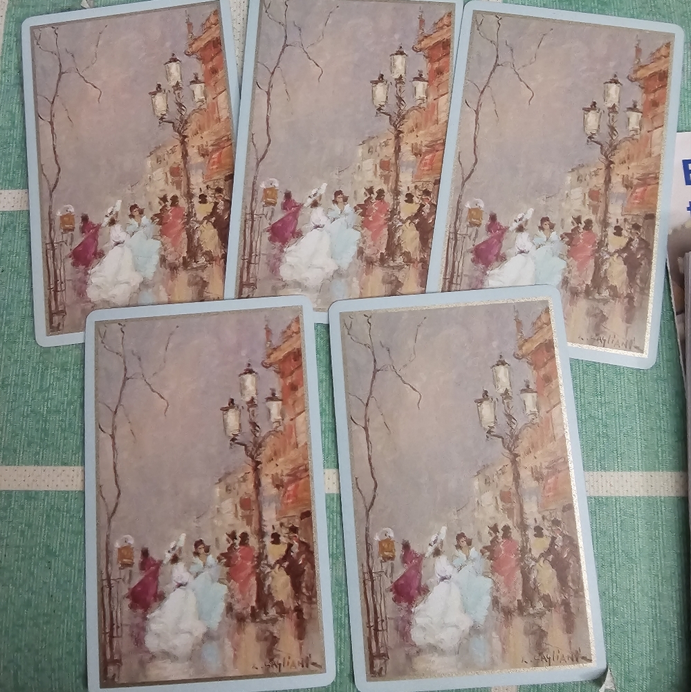 5 vintage painting playing cards